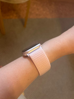 Нейлоновый ремешок для умных смарт часов Apple Watch series 1-8 и Эпл Вотч SE 38-40-41 mm / Эластичный тканевый браслет для Эппл Вотч 1-8 и СЕ на липучке, светло-розовый #61, Надежда П.