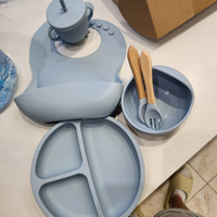 Набор детской посуды для кормления малышей (Набор силиконовой посуды для детей, с тарелками на присоске), бренд КАРТОФАН, 6 предметов, цвет синий #73, Ольга К.