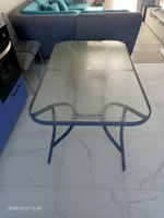 Стол садовый металлический со стеклянной столешницей и отверстием для установки зонта, 150х90х72 см #8, Елена К.