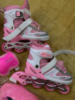 Коньки роликовые с защитой и шлемом в сумке, раздвижные светящиеся размер 32-36, розовые ролики #4, Ольга Б.
