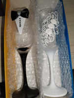 Бокалы свадебные "Маркиза" в бело чёрном цвете, фужеры для шампанского #22, Ангелина О.