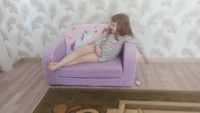 Бескаркасный диван кровать, малогабаритный диванчик раскладной, детское кресло мягкое для дома, Кипрей, модель Единороги Французская раскладушка, розовый, 83х55х55см #6, Светлана М.