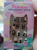 Детские накладные ногти "Черный котик" Выбражулька 24 шт,черные розовые #1, Светлана К.