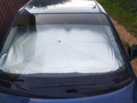 Солнцезащитная шторка 140*80 на лобовое стекло, зонт солнцезащитный для лобового стекла автомобиля с вырезом для зеркала #3, Наиль В.