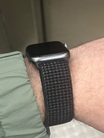 Нейлоновый ремешок для умных смарт часов Apple Watch series 1-8 и Эпл Вотч SE Ultra 42-44-45-49 mm / Эластичный тканевый браслет для Эппл Вотч 1-8 и СЕ Ультра на липучке, черно-белый #57, Данил К.
