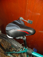 Седло (сиденье) велосипедное, 250х220 мм, мягкое, широкое, классическое, n40, черный серый красный #1, павел д.