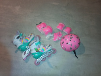 Коньки роликовые с защитой и шлемом , раздвижные светящиеся размер 33-36, розовые ролики #6, Александр Е.