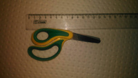 Ножницы для левшей детские Westcott Ergo Junior 13 см, резиновые вставки, с фиксатором, цвет зеленый-желтый #8, Виктория Р.