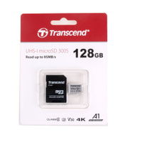 128 Гб Карта памяти Transcend 300S MicroSDXC + SD адаптер (TS128GUSD300S-A), UHS-I, U3 A1 #57, ПД УДАЛЕНЫ