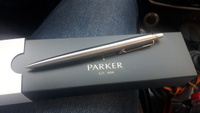 Ручка шариковая подарочная Parker Jotter Core Stainless Steel Gt, автоматическая, корпус серебристый, позолоченные детали, кнопочный механизм, чернила синие, подарочный футляр #94, Виталий